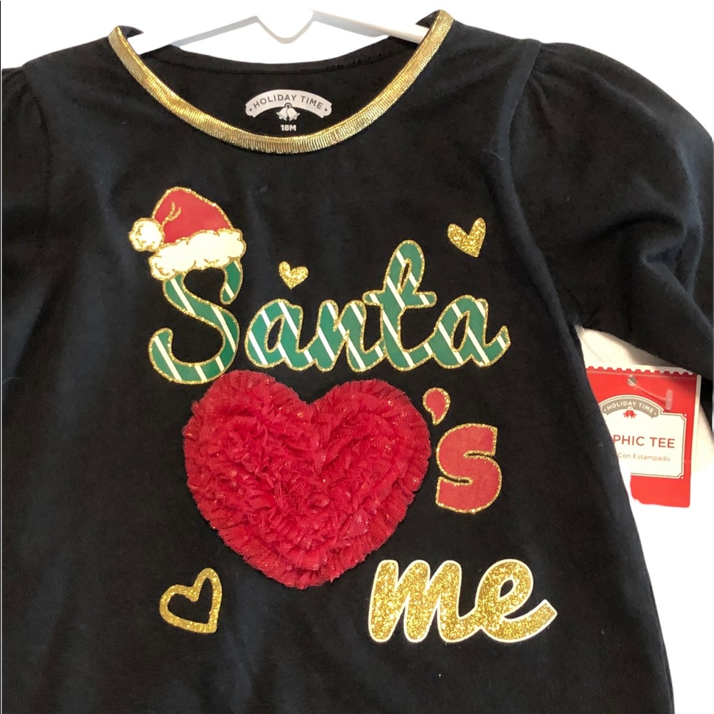 Baby Girl Holiday Shirt Top Christmas Santa 18 mo heart motif. So festive. Santa - Picture 2 of 4